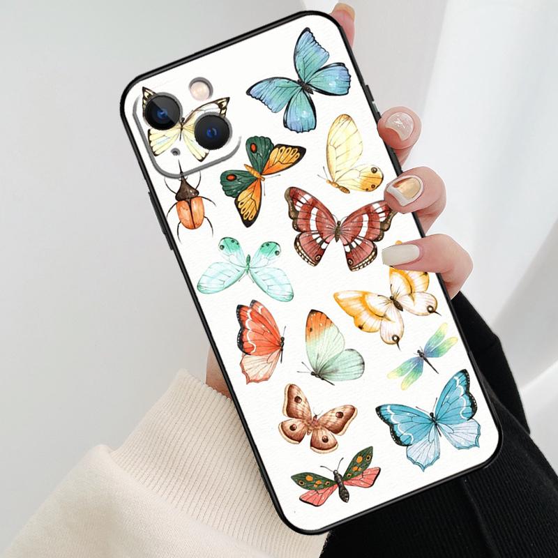 Butterfly Flower Phone Case For iPhone 17 Pro Max 15 14 13 11 12 16 Pro Max mini 15 16 Plus 16e 17 Air Cover