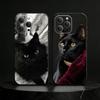 Черный Чехол-Кот Для iPhone 17,16,15,14,13,12,11 Plus,Pro Max,SE4Мягкий Силикон Черный Чехол
