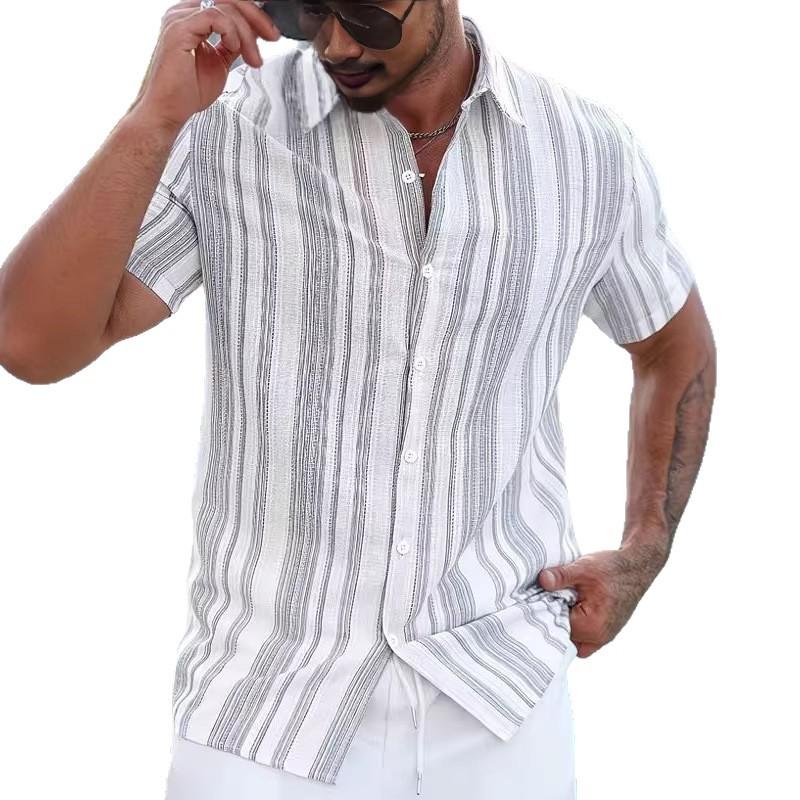 Men's Blue & White Vertical Stripe Short Sleeve Shirt