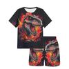 Детский комплект из 2 предметов с 3D-цифровой печатью на динозавре, модная футболка с коротким рукавом, шорты, топ с круглым вырезом, летняя спортивная одежда