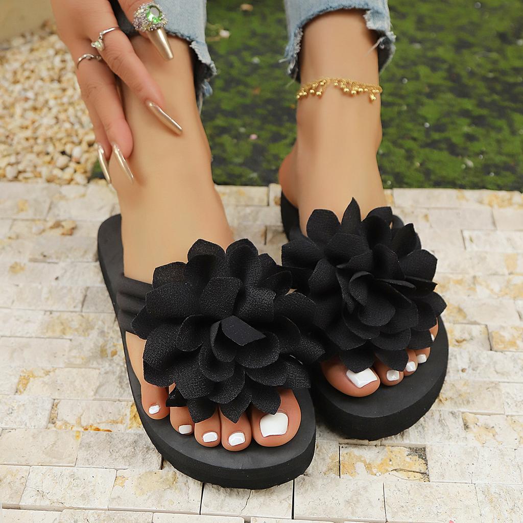 Пляжные шлепанцы с цветком больших размеров, Удобные нескользящие тапочки для женщин, Женская обувь на плоской подошве