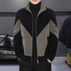 Yousheng Men Full Zipper Casual Jacket Color Matching Stand Collar Long Sleeve Knitting Coat with Pockets Autumn Winter Windproof Coat