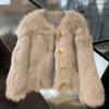 Модная пушистая женская шуба из искусственного меха, роскошная короткая куртка из меха кролика, свободная однобортная толстая теплая женская плюшевая шуба, новая