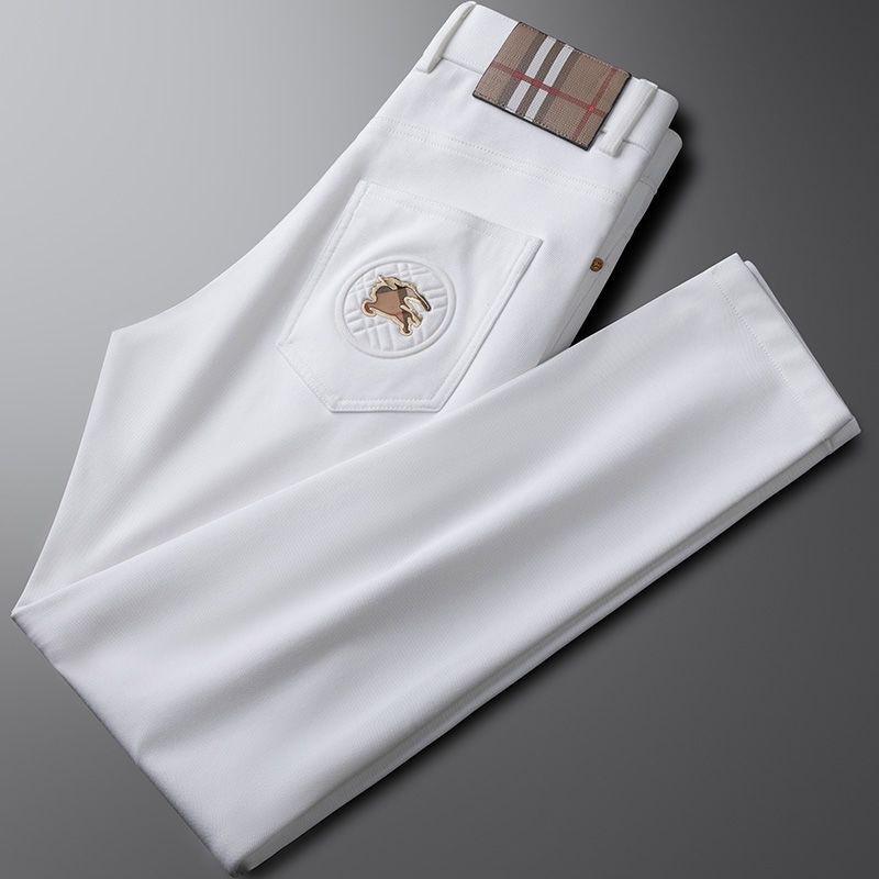 Белые мужские джинсы слим-фит, устойчивые к складкам - Стирка, прямой крой, Business Casual, легкая роскошь, модный бренд для осени и зимы.