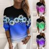 Women's Fashion Casual Long Sleeve Print Round Neck Pullover Sweatshirts Top Blouse