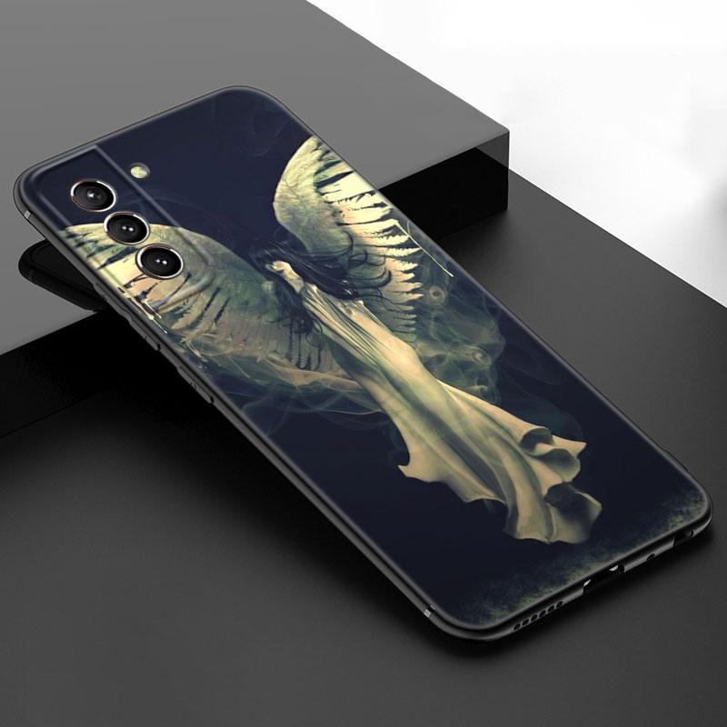 Фантазийные Крылья Ангела Девушки Черный Силиконовый Чехол для Телефона Samsung Galaxy S23 S21 S20 FE S24 S22 Ultra S10E S10 S9 S8 Plus