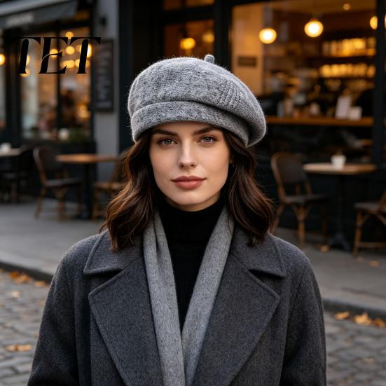 Stylish French Style Beret Knitted Hat for Women, Winter Warm Painter Cap, Fleece Fashionable Solid Color Lined, Cozy Artist Cold Weather Weekend