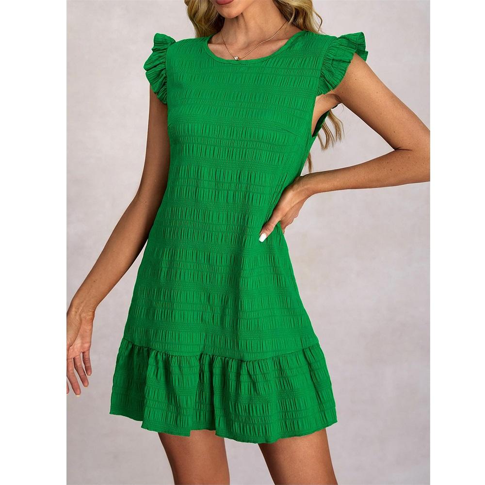 Женские летние платья, женские повседневные однотонные мини-платья без рукавов с оборками, прямые платья, женские винтажные короткие платья