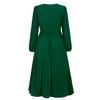 Spring and Autumn Women's Dress Solid Color Long Sleeve Slim Temperament Elegant Pleated Belt V-Neck Dresses