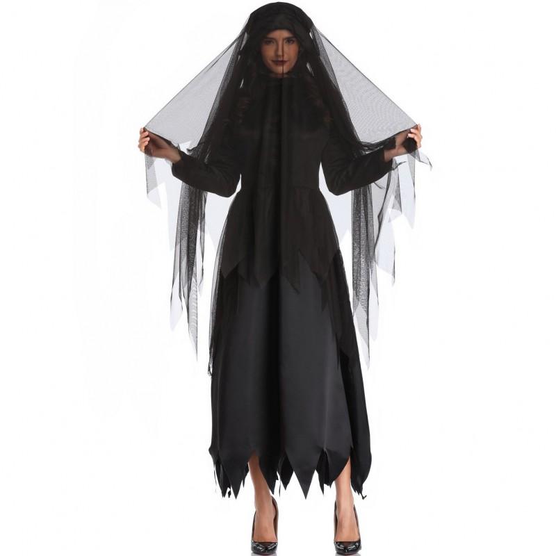 Halloween Ghost Bride Costume Adult Cosplay Dark Vampire Party Dress S-XXL