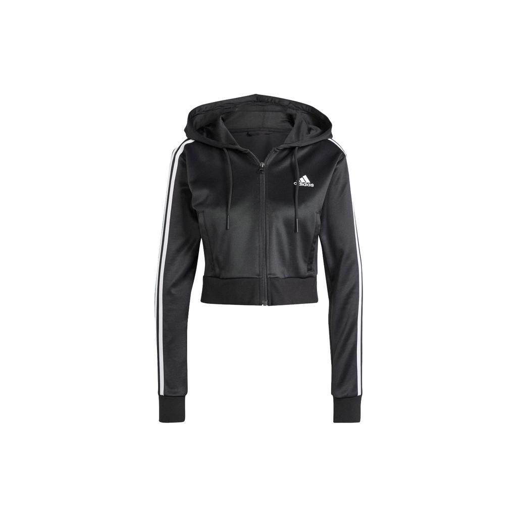 Adidas Гламурный спортивный костюм с принтом логотипа и буквами, капюшоном, молнией, длинными рукавами, свободной талией, длинными брюками, повседневный женский спортивный костюм, черный IN1836