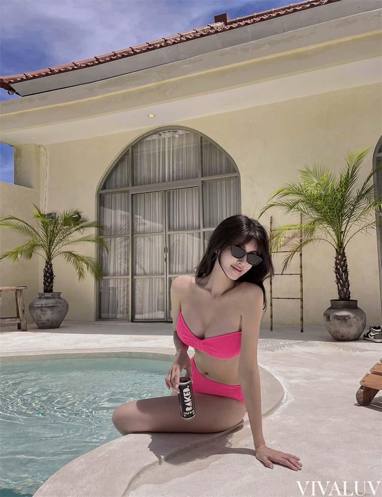 Разноцветный плиссированный купальник-бикини с бантом - Идеально подходит для отдыха на море