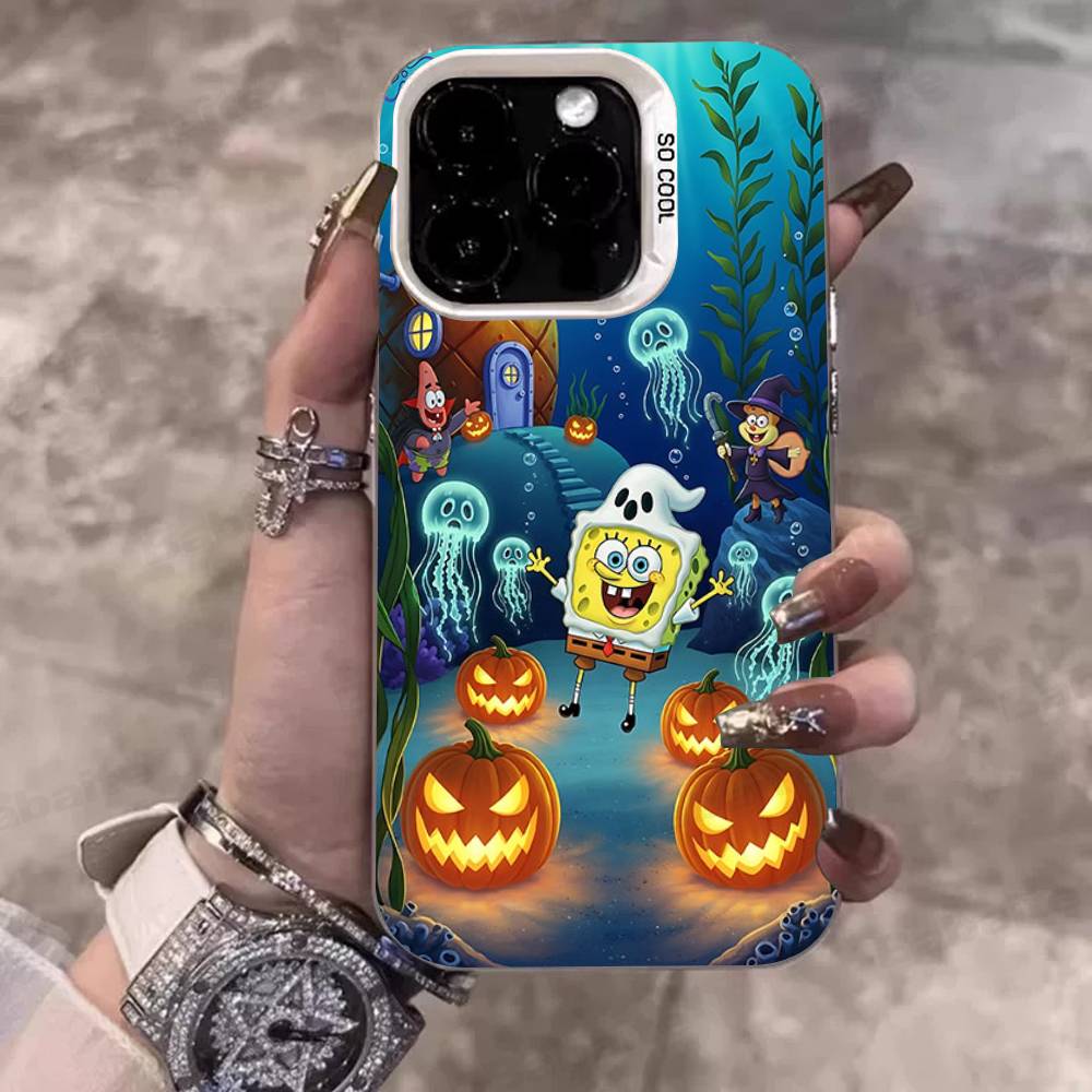Мультяшный Милый S-Губка Боб Аниме Чехол для Телефона Для IPhone 17 16 15 14 11 12 13 Pro Max Pro Plus Цветной Серебристый Чехол