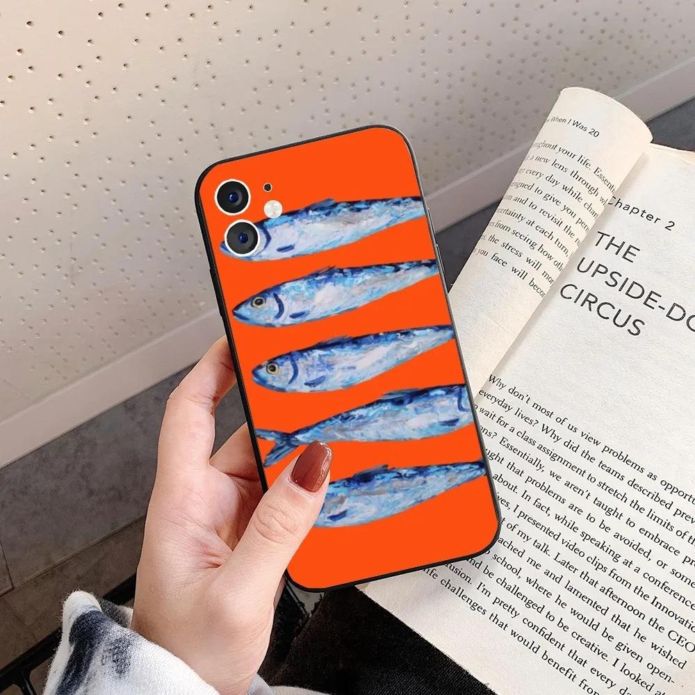 Забавный чехол для телефона с сардинами для iPhone 17 16 15 14 13 12 11 Pro Max Mini SE 7 8 Plus 17E Ударопрочный нескользящий силиконовый мягкий чехол