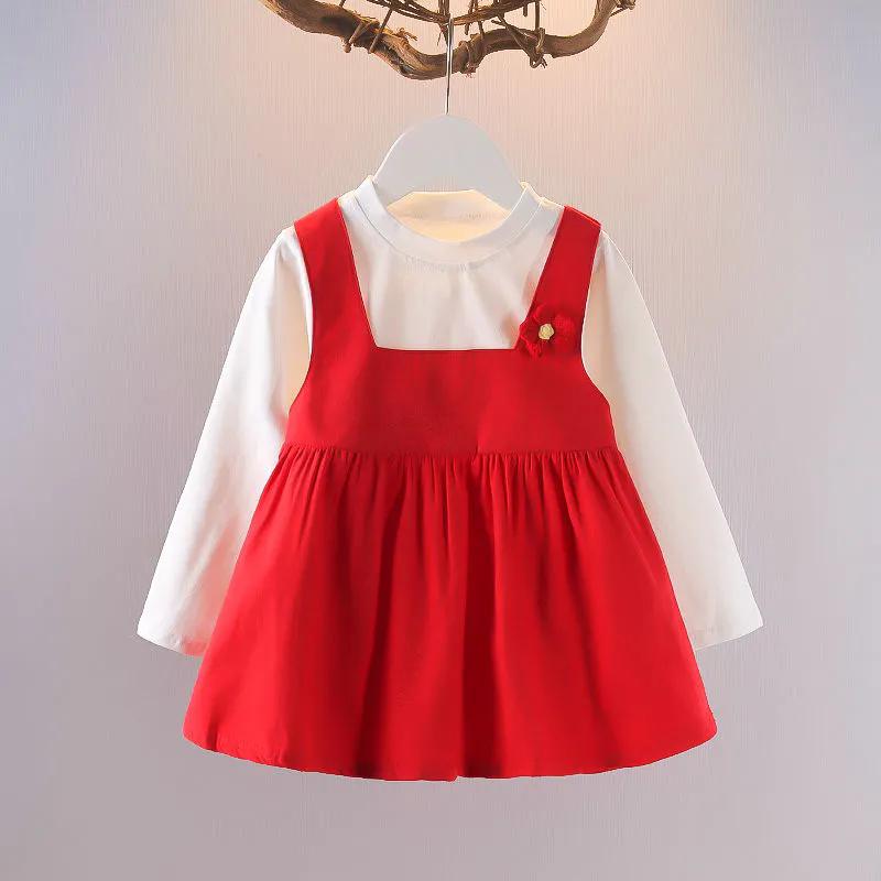 Комплект детской одежды из 2 предметов, весенне-летние костюмы для девочек, топы с длинными рукавами и принтом + юбка на подтяжках, комплект одежды