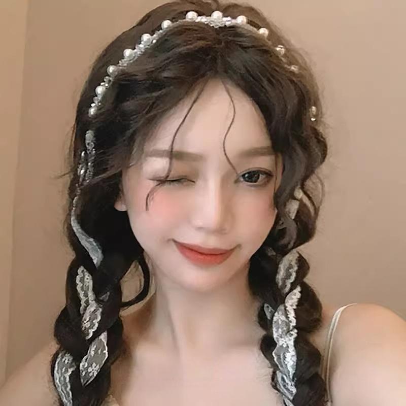 Summer Floral Braided Headband Womens Tied Hair Scarf Floating Headband Headband One System Pearl Tie