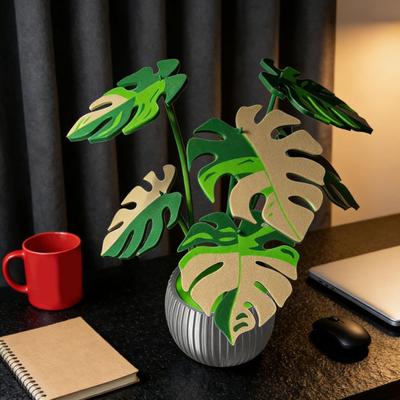 Yousheng 1 Набор 3D-печатная подставка под кружку в виде листа монстеры, термостойкая подставка под горячее с тропическими листьями, противоожоговая подкладка, держатель для кофейной чашки на кухонную столешницу, обеденный стол