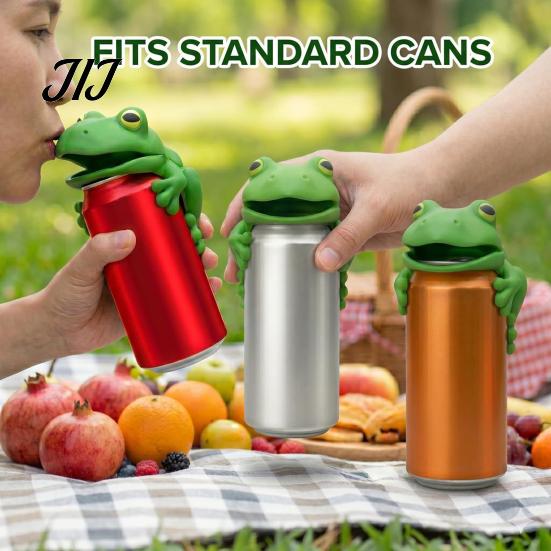 Silicone Soda Can Cover Cute Frog Cover, 3D Print PLA Beverage Lid Shaped Cap Protector, Dustproof Drink Sleeves for Outdoor Activities And