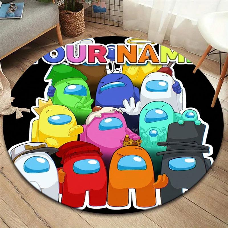 Among Us Custom Name Round Area Rug,Carpet Rug for Living Room Bedroom Sofa Playroom Decor,Non-slip Floor Mat
