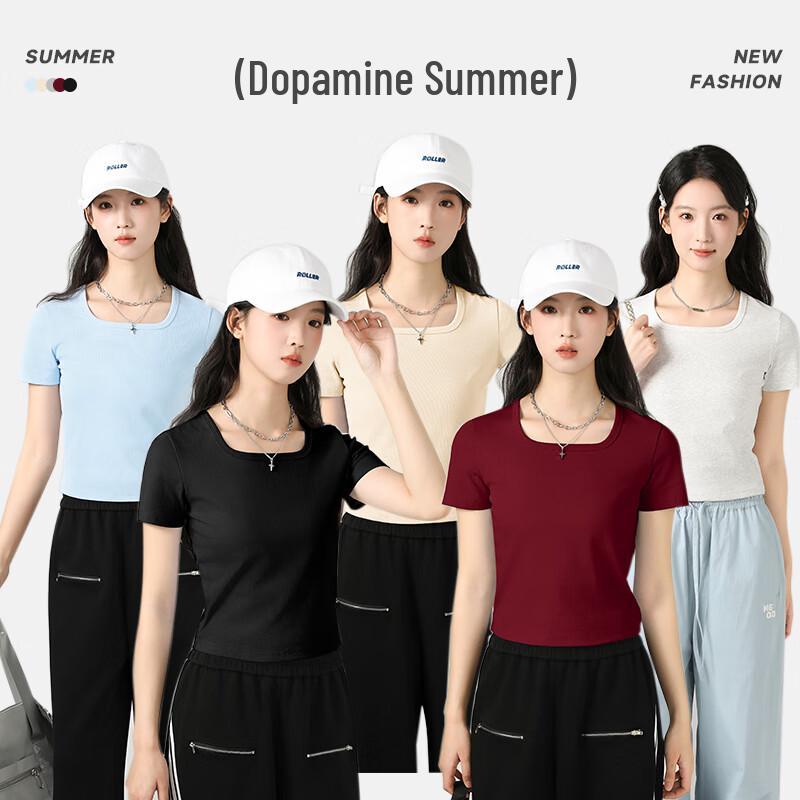 Jeanswest Women's Square Neck Slim Fit Short Sleeve T-Shirt