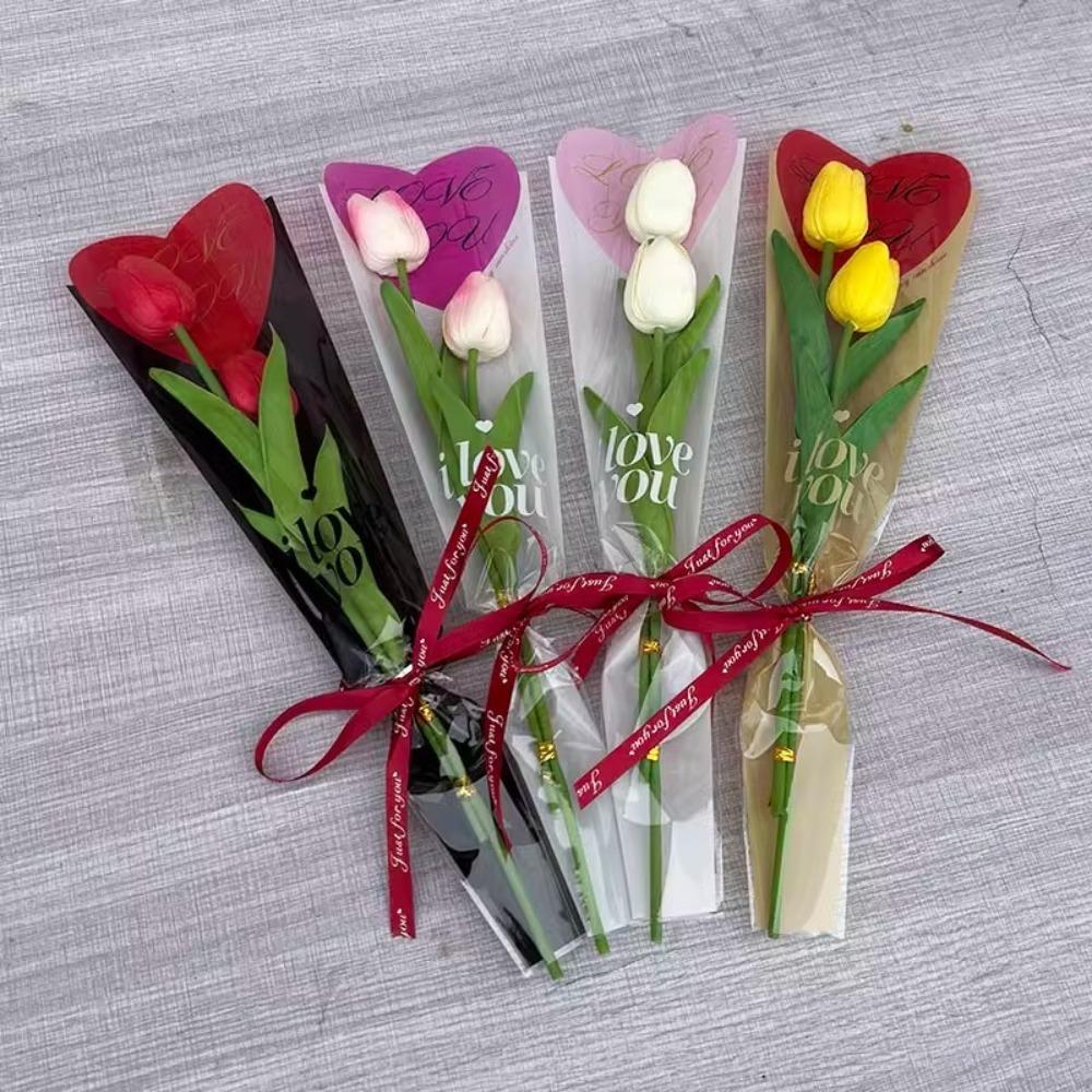 50pcs Single Flower Flower Packaging Bag Heart Shape Rose Packing Sleeve Bag Valentine's Day