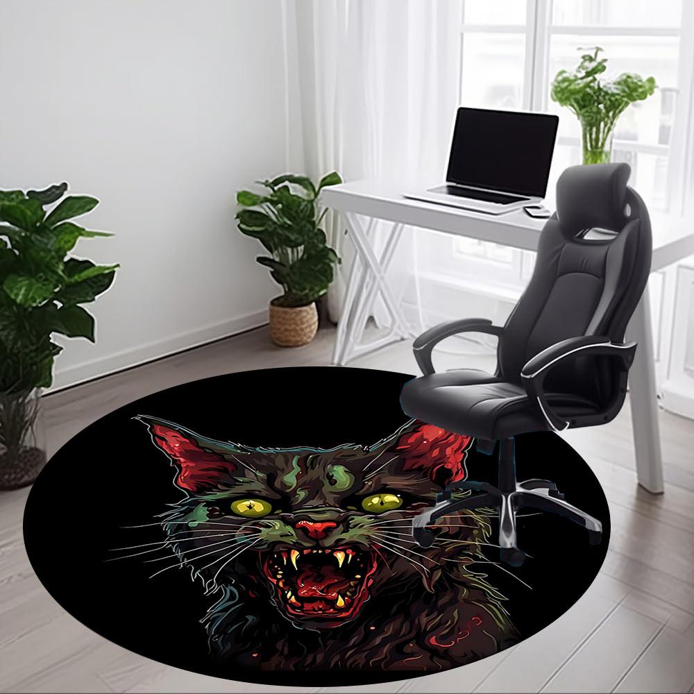 1pc Zombie Cat Office Round Area Rug, Under Office Chairs Bedroom Living Room Home Decor, Room Deco, Available in Various Sizes 098