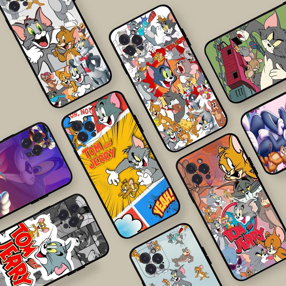 Animated T-Tom And J-Jerry Phone Case For Iphone 16 15 17 13 14 12 11 Pro Max Plus Black Shell Cover Case