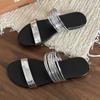 2024 Korean Version of Thin Belt Combination One Line Soft Leather Square Slippers Women's Open Toe Flat Beach Slippers