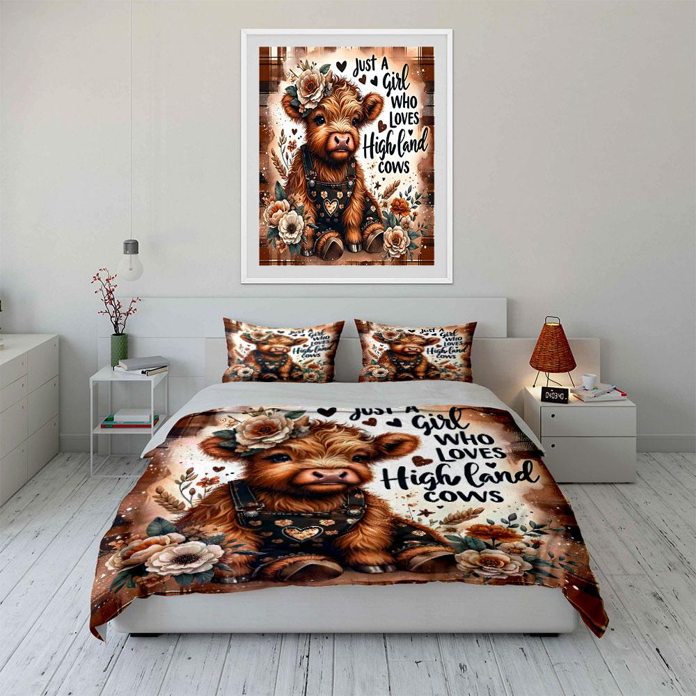 Highland Cow Floral Bedding Set Bedding Duvet Cover Set Duvet Cover Pillowcases (1 * Duvet Cover 2 * Pillowcases, without duvet insert)