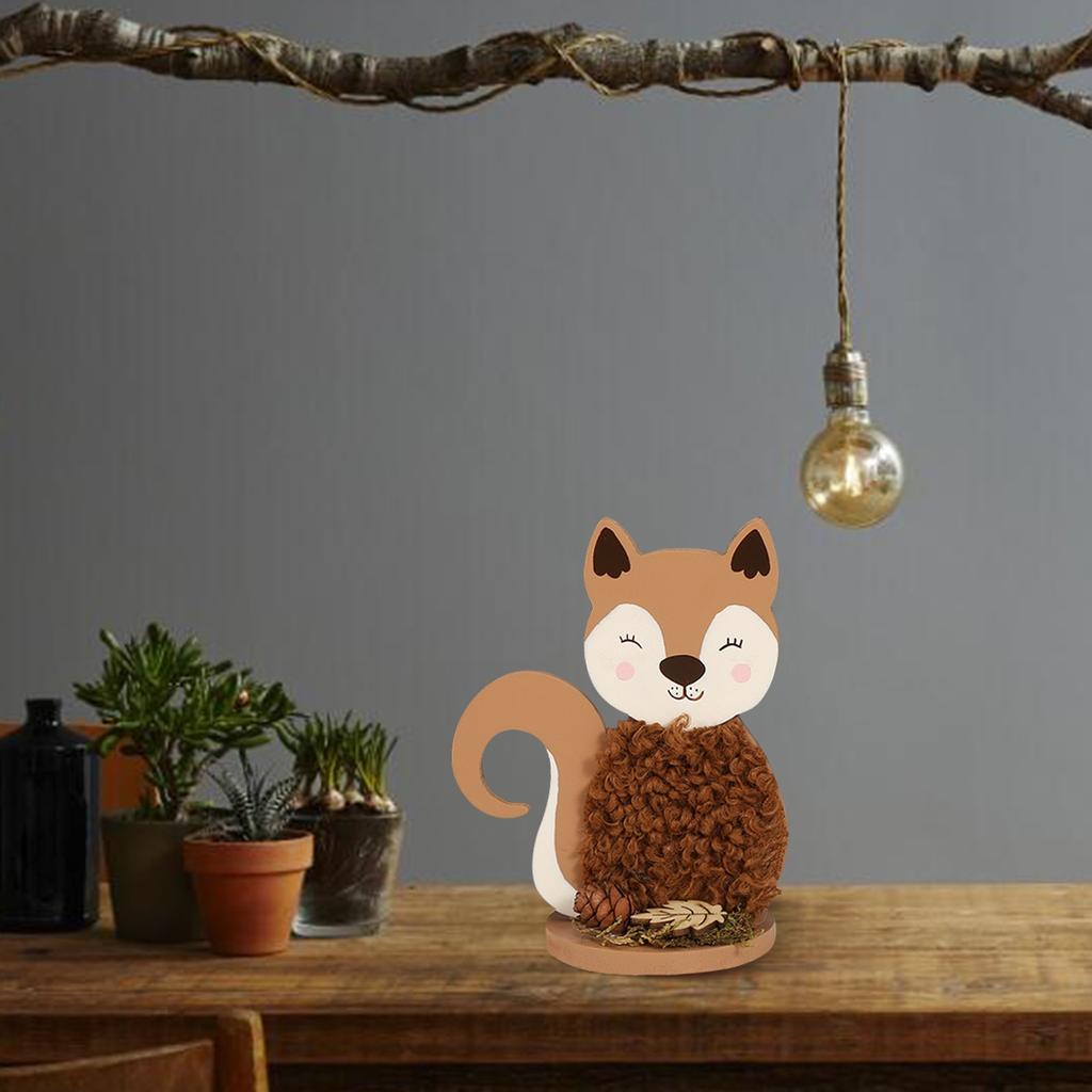New Raccoon Fox Mini Animal Plush Wood 3D Desktop Ornament Decoration Animal Raccoon Figurines Miniatures Dropshipping