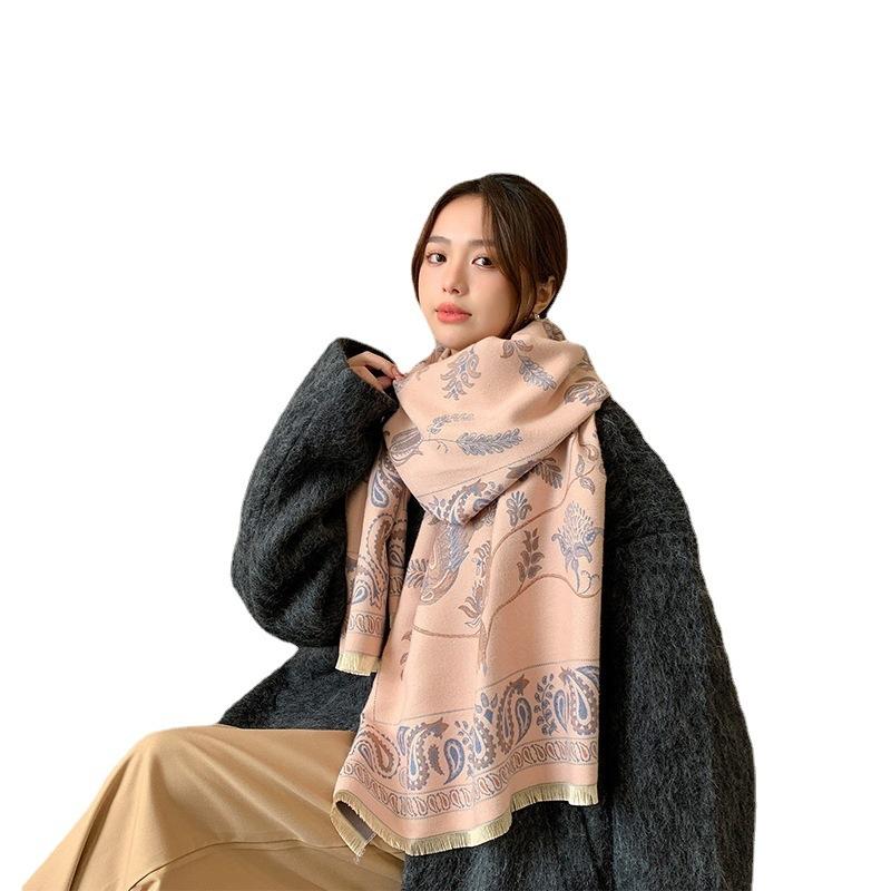 New Imitation Cashmere Scarf for Women Ethnic Style Cashew Flower Thickened Scarf Widened Warm Shawl