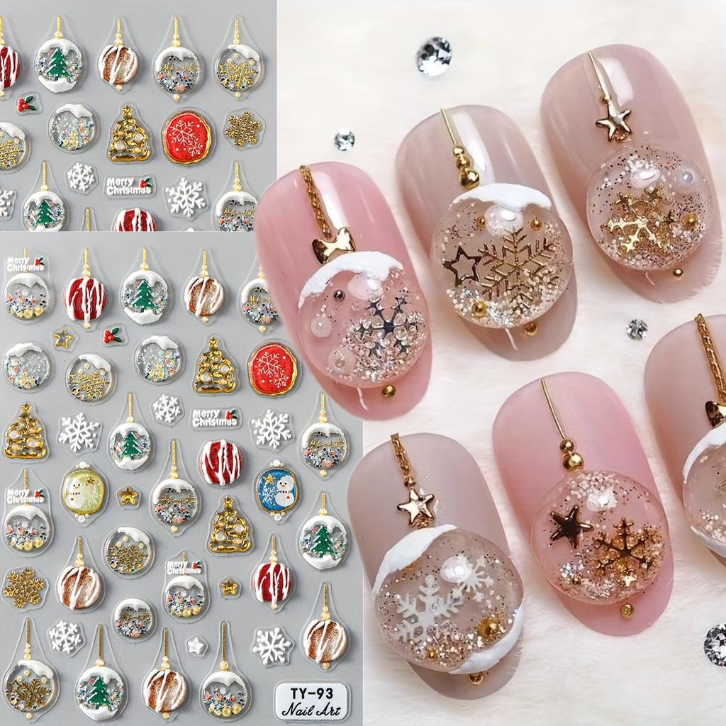 5D Объемная наклейка для ногтей Рождественская елка Снежинка Рождественский дизайн ногтей Украшение Слайдер Маникюрное украшение Рождественские принадлежности для ногтей
