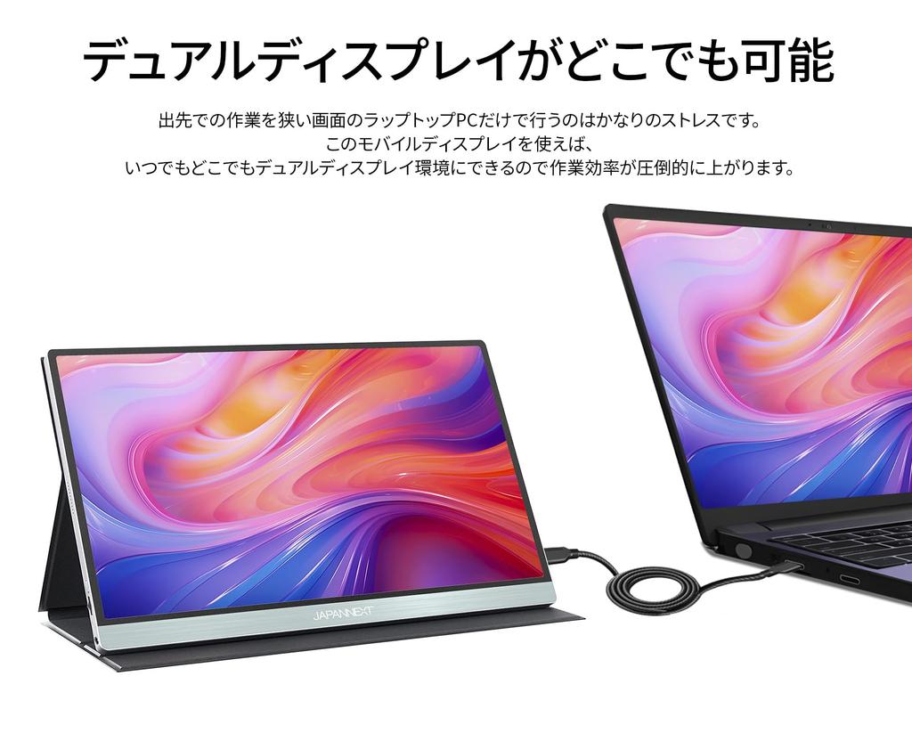 Refurbished JAPANNEXT Mobile Monitor with IPS Full HD 1920x1080 Smart Case 13.3-inch Panel, Resolution, (USB/Type C/Mac Compatible, Built-in Speakers,