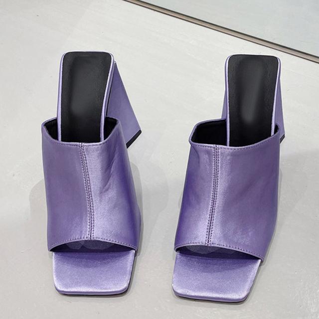 New Summer Purple Strange High Heels Mules Womens Slipper Outdoor Gladiator Sandals Square Toe Slip On Slides Shoes