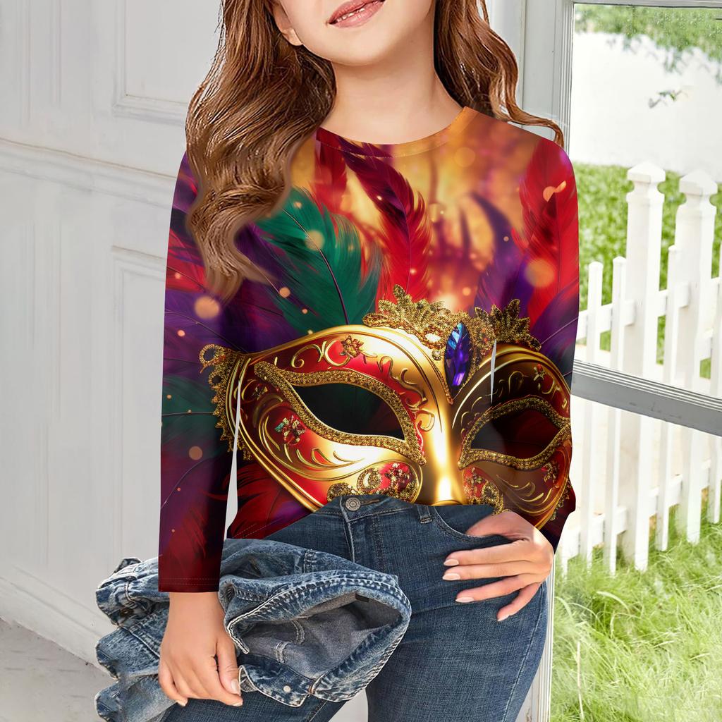 Футболки с длинным рукавом для девочек, детские осенние топы, с круглым вырезом, с принтом, базовые футболки