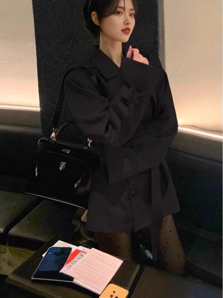 Women's Khaki Trench Coat: Spring/Autumn 2025, British Style, Waist-Slimming Short Coat