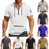 Men's Summer Shirt Zipper Pocket Short Sleeve Hooded Sweatshirt Men's Sports Large Size Casual Sweatshirt