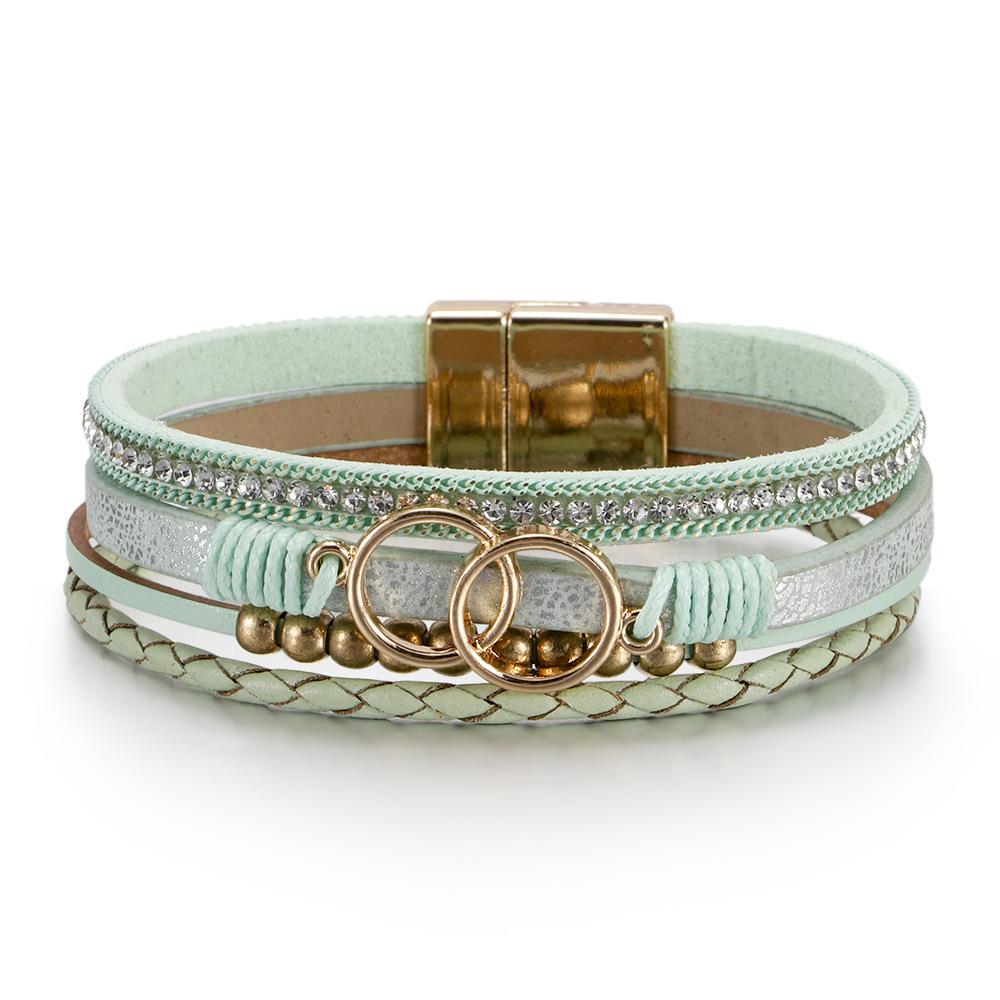 European and American style bracelet ladies multi-layer woven leather foreign trade double ring magnet buckle hand jewelry