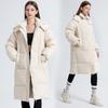 Long Puffer Coat Women Knee-Length Thick Winter Cotton Jacket Loose Fit Solid Color Hooded Casual Warm Outerwear