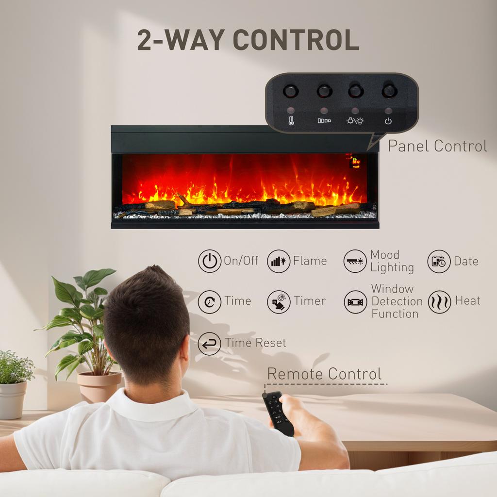 1800W 15-40 degrees C Adjustable Flame Glass Panel Convector Heater, 127cm