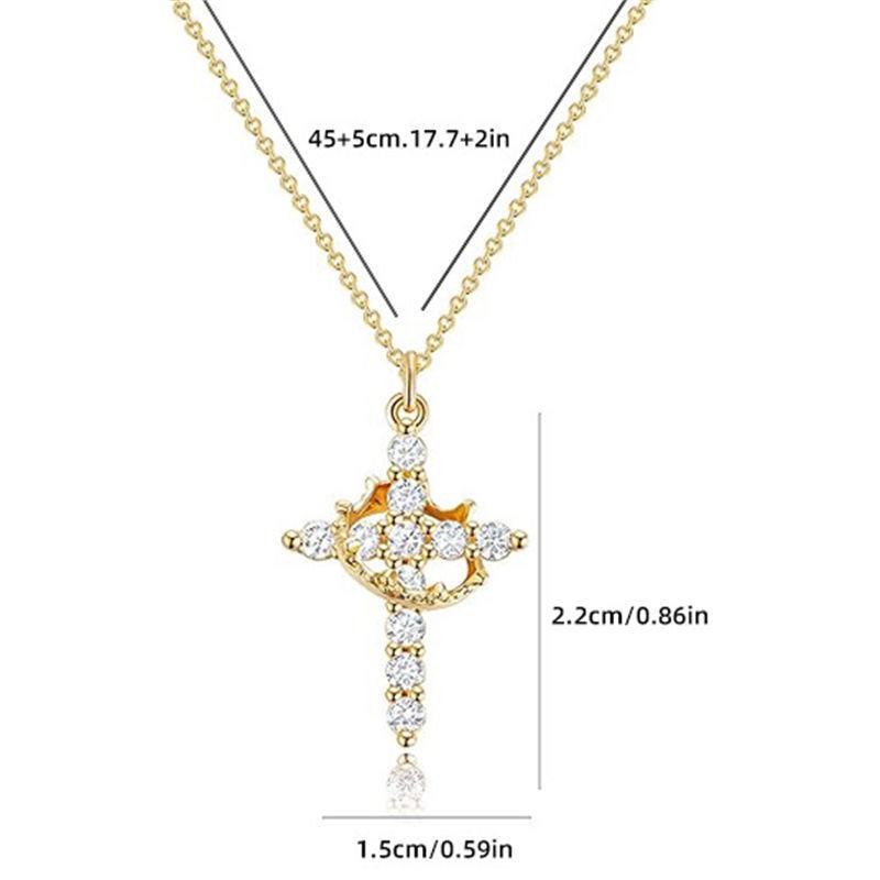14k Gold Plated Cross Necklace for Women Zircon Crown Cross Pendant Necklaces GZW