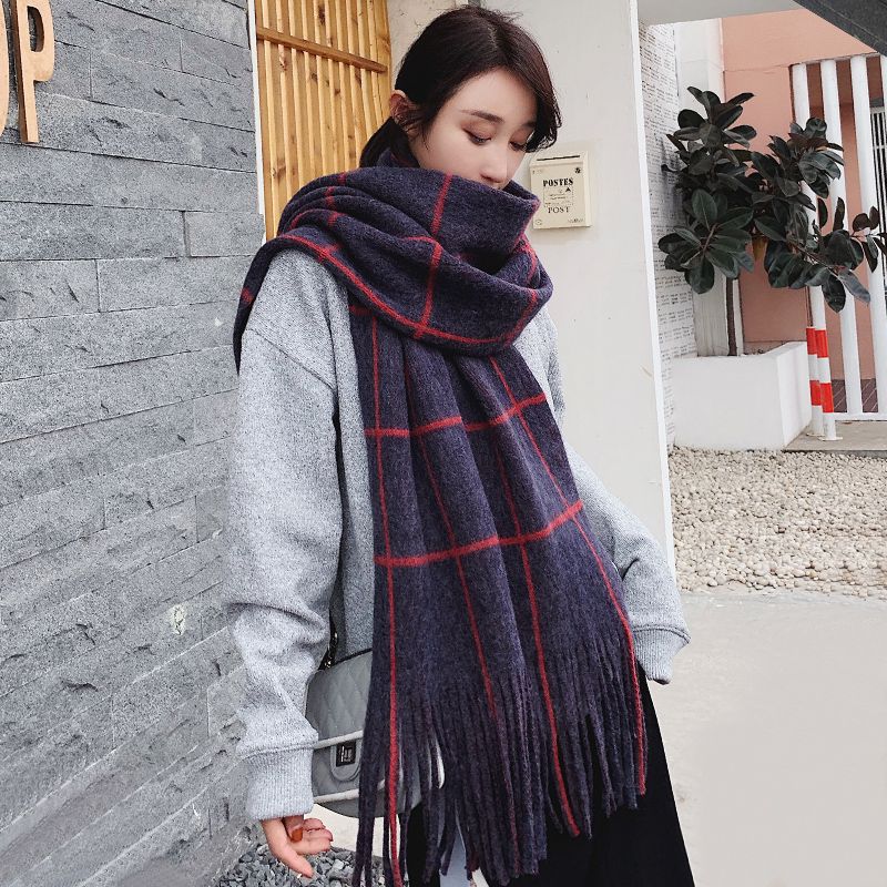 Women Plaid Scarves, Thickened Warm Scarves for Male and Female In Winter Warm Scarves
