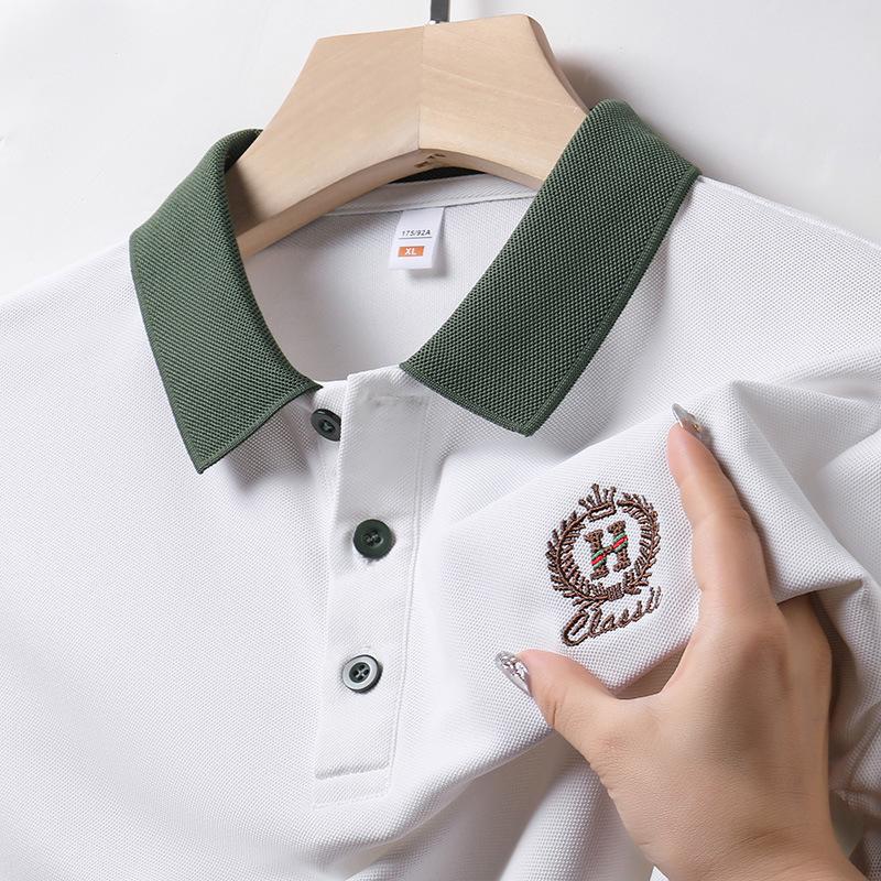 Новая летняя мужская футболка с короткими рукавами и вышитыми лацканами для молодежи и среднего возраста, модная деловая повседневная нижняя рубашка, рубашка поло