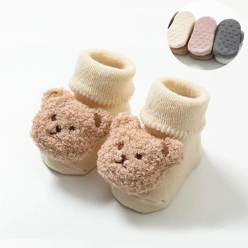Cute Cartoon Animal Baby Socks for Boy Girl Winter Soft Cotton Bear Anti Slip Soled Newborn Toddler Sock Kids THhicken Socken