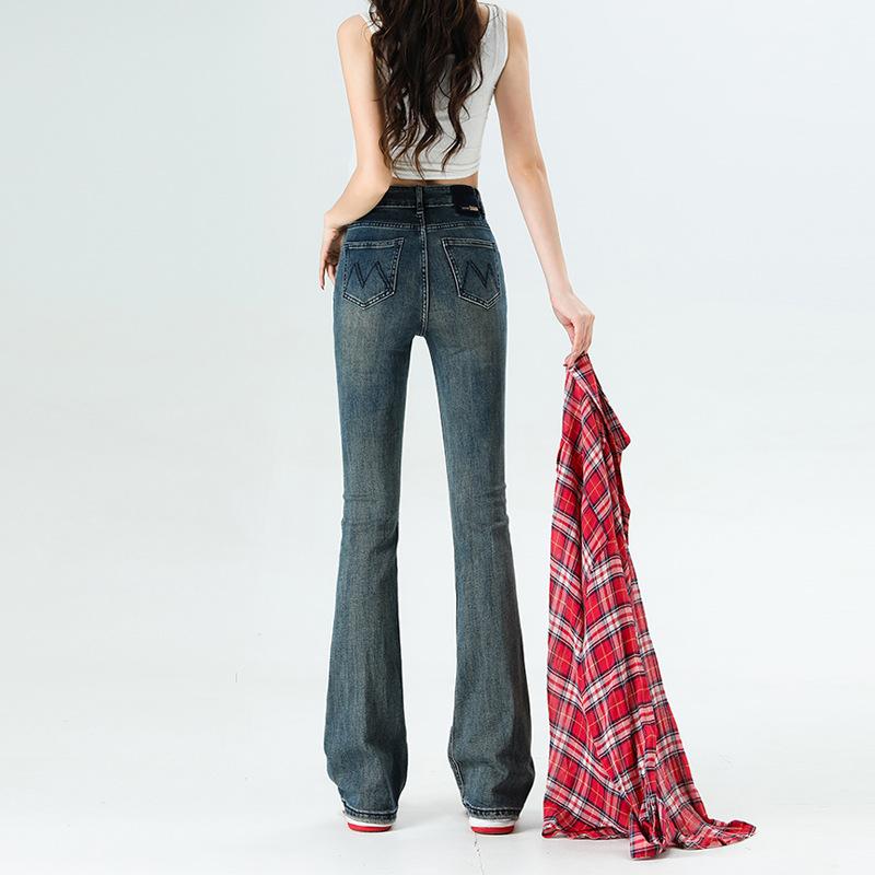 Джинсы небольшого размера с высокой талией для женщин. Тонкие и узкие универсальные повседневные эластичные брюки-клеш.