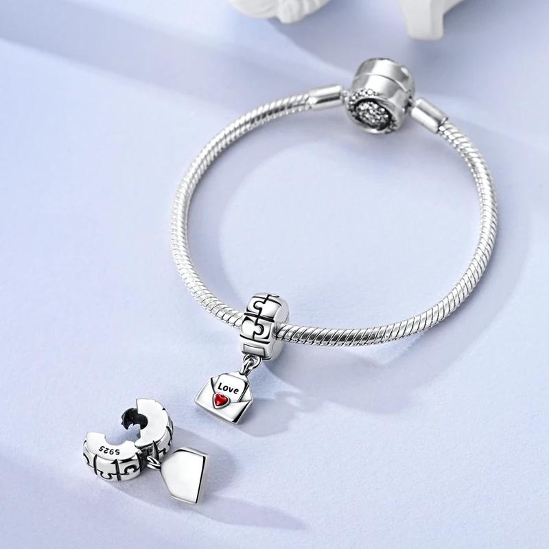 Jigsaw Heart Clip Pendant Rabbit Robot Charm 925 Silver Bead Fit Bracelet Women Accessory Valentines Fine Gift Jewelry