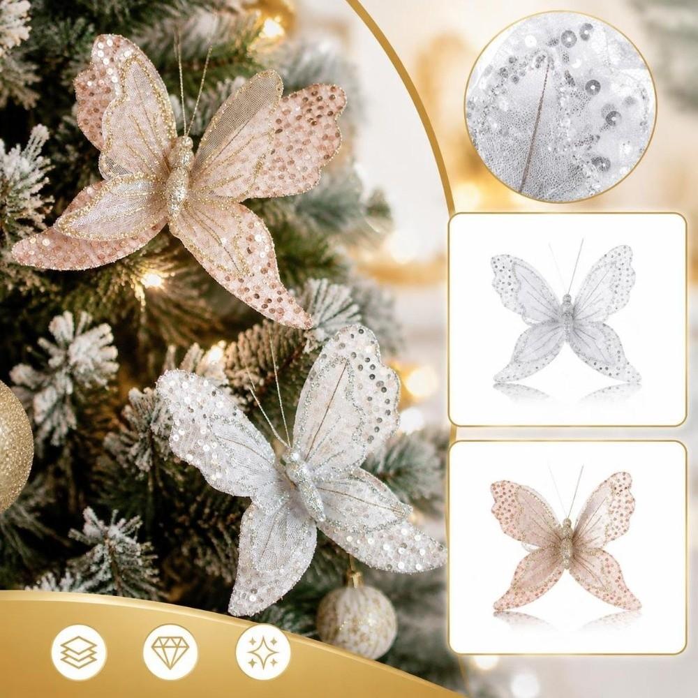 Sparkling Christmas Butterfly Ornament Lifelike Artificial Sequin Butterfly Artificial
