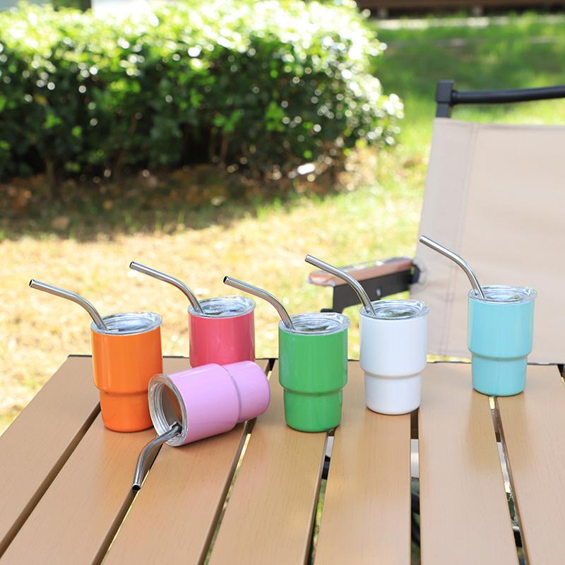 Мини-стакан 3 унции вакуумный термокружка для вина виски нержавеющая сталь кофейная кружка с соломой шампанское подарочная кружка для вечеринки