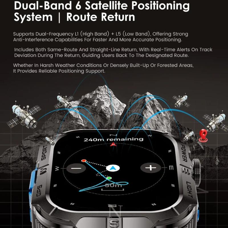 2026 New Outdoor Military Men's Smart Watch Is Equipped with GPS LED Lighting Compass Wireless Communication IP68 Waterproof Smartwatch Music 540mah