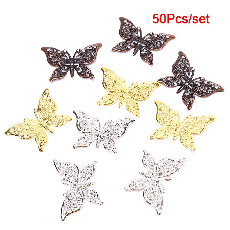 50Pcs Vintage Butterfly Filigree Wraps Connectors Metal Craft Diy Jewelry Making